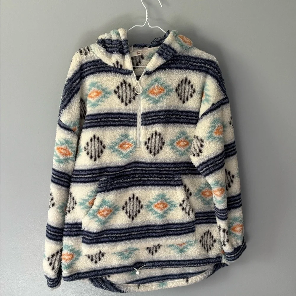SO Womens Fleece Quarter Zip XS Western Print - Picture 1 of 8